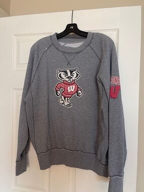 Colosseum Gray Crewneck Sweatshirt with Red Mascot Patch
